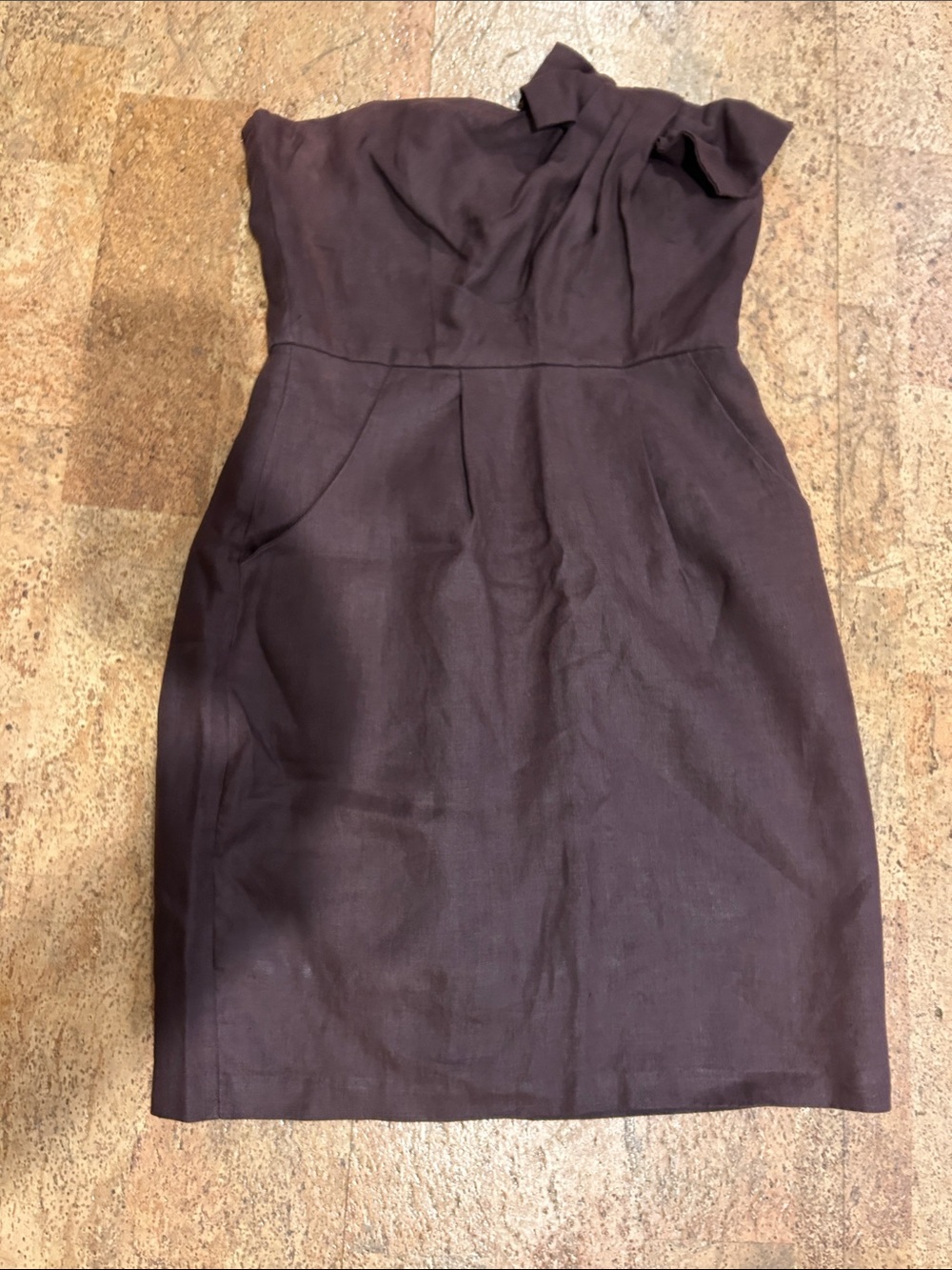 Pretty Good Strapless Sheath Dress, Brown, 100% Linen
